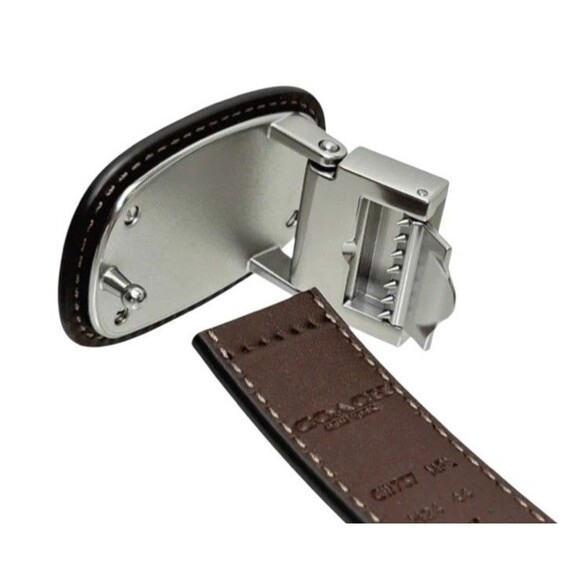 Coach Belt Plaque Buckle One Size CW737 42” Maple Brown Leather Silver-Tone NWT - Picture 13 of 14